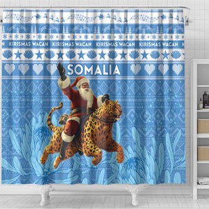 Afro Somalia Christmas Shower Curtain Black Santa Riding Leopard - African Pattern