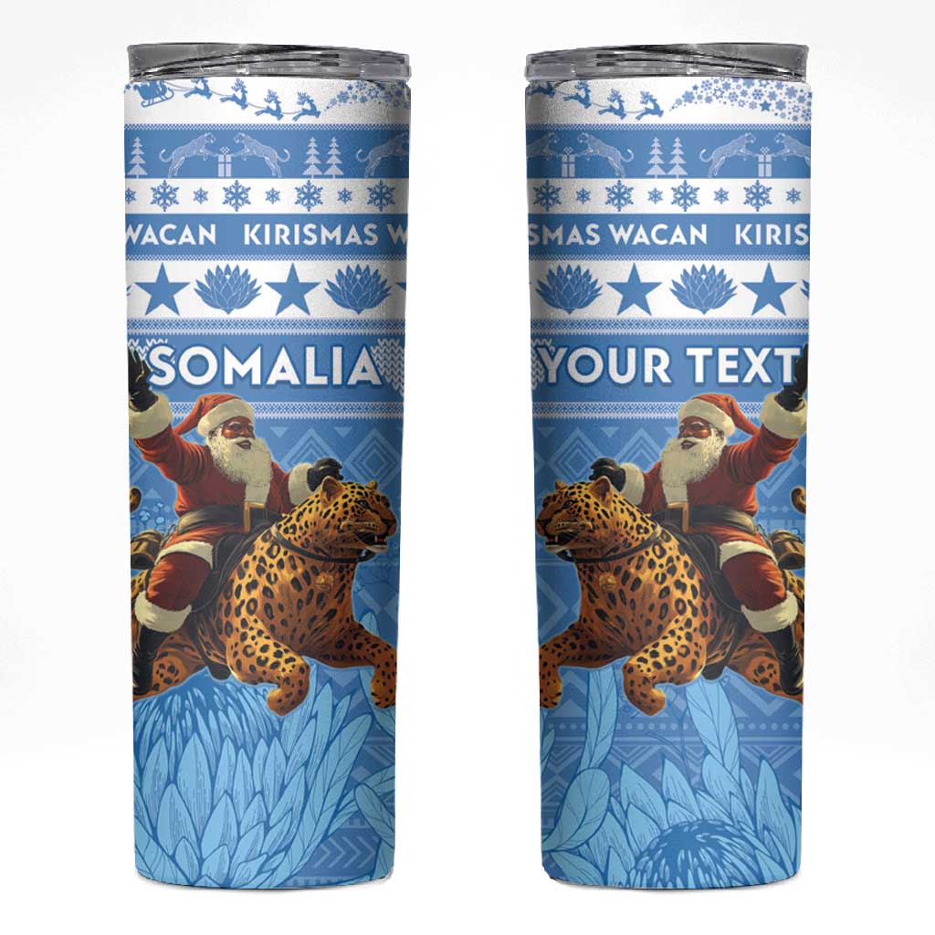 Personalized Afro Somalia Christmas Skinny Tumbler Black Santa Riding Leopard - African Pattern