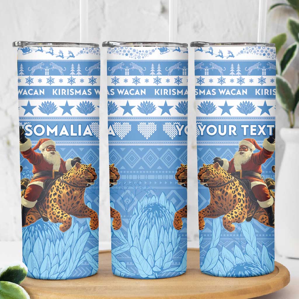 Personalized Afro Somalia Christmas Skinny Tumbler Black Santa Riding Leopard - African Pattern