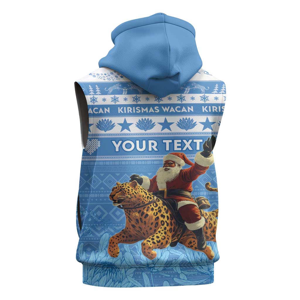 Personalized Afro Somalia Christmas Sleeveless Hoodie Black Santa Riding Leopard - African Pattern - African Pride