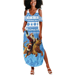 Personalized Afro Somalia Christmas Summer Maxi Dress Black Santa Riding Leopard - African Pattern