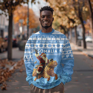 Personalized Afro Somalia Christmas Sweatshirt Black Santa Riding Leopard - African Pattern