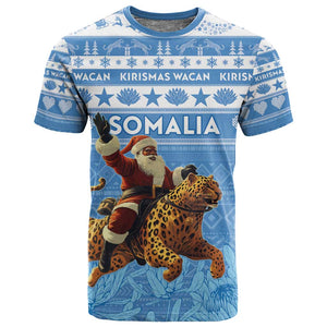 Personalized Afro Somalia Christmas T shirt Black Santa Riding Leopard - African Pattern