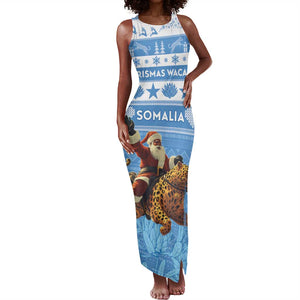 Personalized Afro Somalia Christmas Tank Maxi Dress Black Santa Riding Leopard - African Pattern