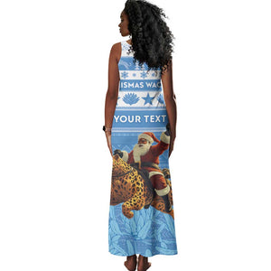 Personalized Afro Somalia Christmas Tank Maxi Dress Black Santa Riding Leopard - African Pattern