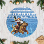 Personalized Afro Somalia Christmas Tree Skirt Black Santa Riding Leopard African Pattern