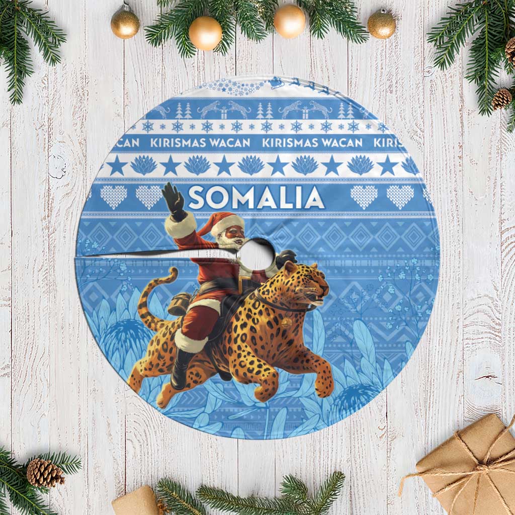 Personalized Afro Somalia Christmas Tree Skirt Black Santa Riding Leopard African Pattern