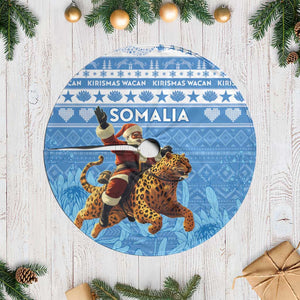 Personalized Afro Somalia Christmas Tree Skirt Black Santa Riding Leopard African Pattern