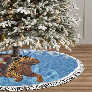 Personalized Afro Somalia Christmas Tree Skirt Black Santa Riding Leopard African Pattern