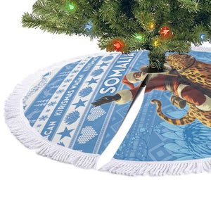 Personalized Afro Somalia Christmas Tree Skirt Black Santa Riding Leopard African Pattern