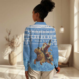 Personalized Afro Somalia Christmas Women Casual Shirt Black Santa Riding Leopard - African Pattern