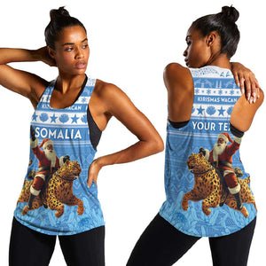 Personalized Afro Somalia Christmas Women Racerback Tank Black Santa Riding Leopard - African Pattern