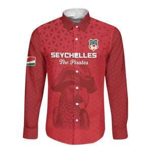 Custom Afro Seychelles Football Long Sleeve Button Shirt Pirate Parrot