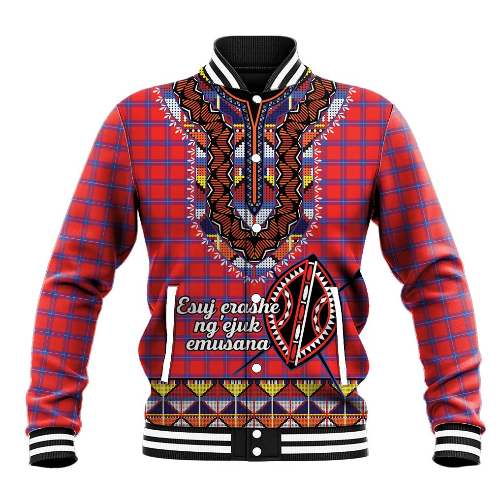 Afro Kenya Maasai Shuka Personalized Baseball Jacket Maasai Shield Mix Dashiki