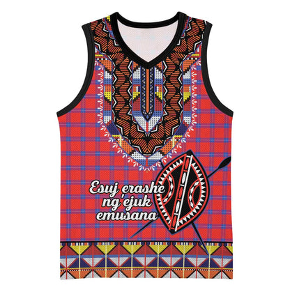 Afro Kenya Maasai Shuka Personalized Basketball Jersey Maasai Shield Mix Dashiki LT15