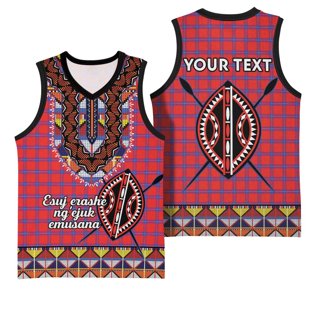 Afro Kenya Maasai Shuka Personalized Basketball Jersey Maasai Shield Mix Dashiki LT15