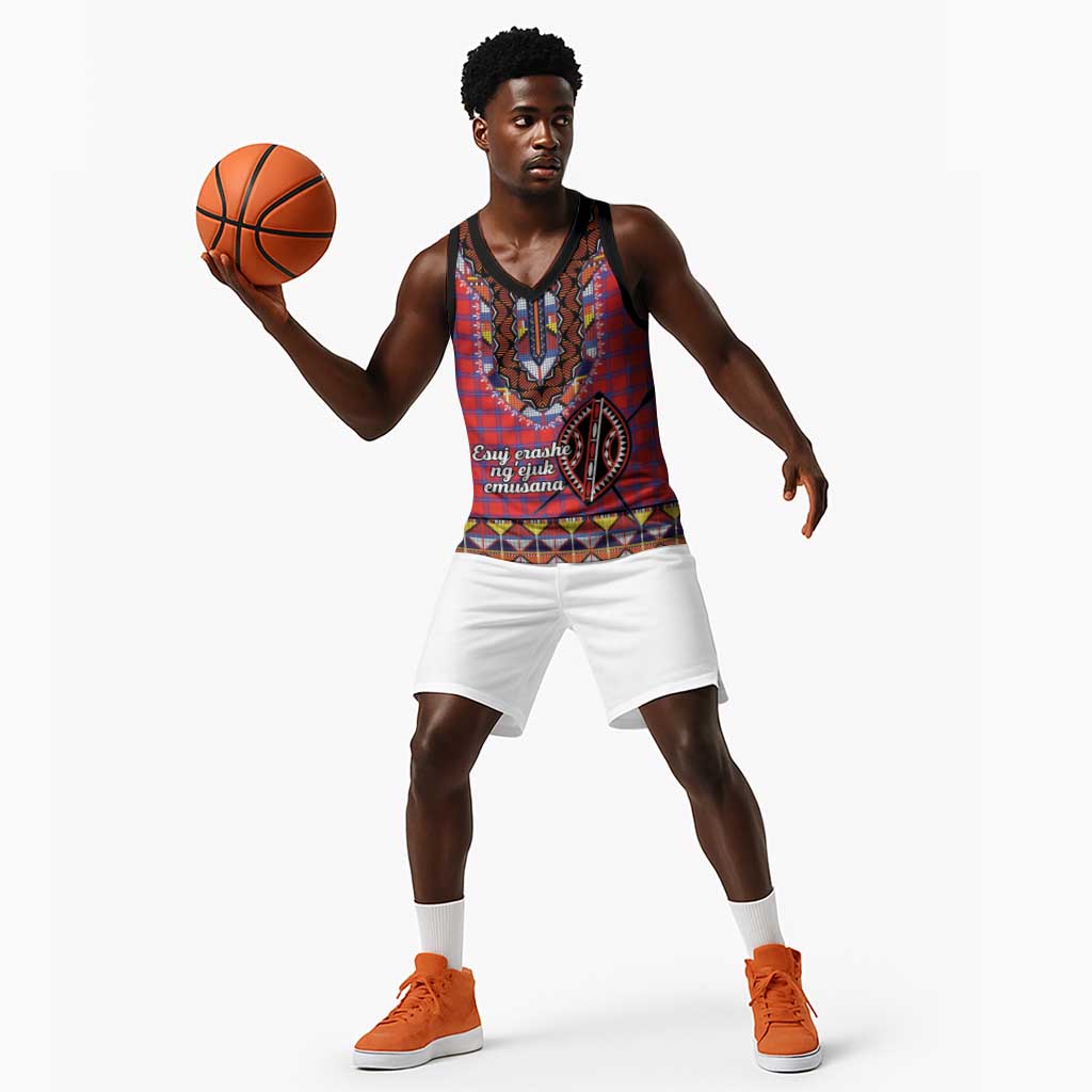 Afro Kenya Maasai Shuka Personalized Basketball Jersey Maasai Shield Mix Dashiki LT15