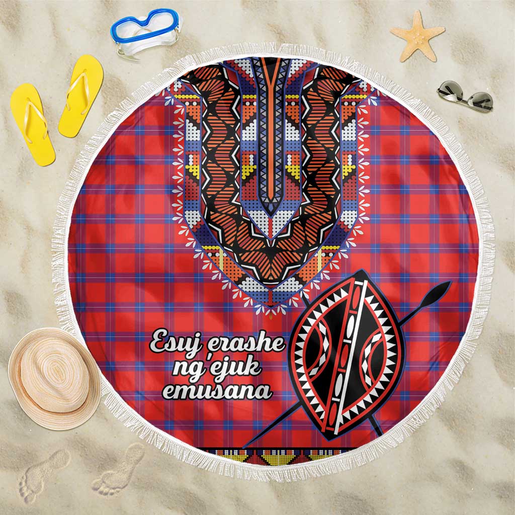 Afro Kenya Maasai Shuka Personalized Beach Blanket Maasai Shield Mix Dashiki