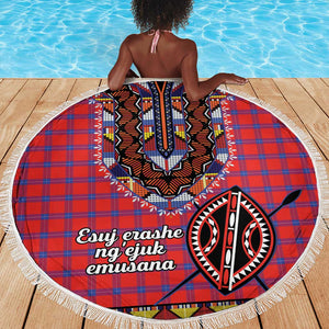 Afro Kenya Maasai Shuka Personalized Beach Blanket Maasai Shield Mix Dashiki