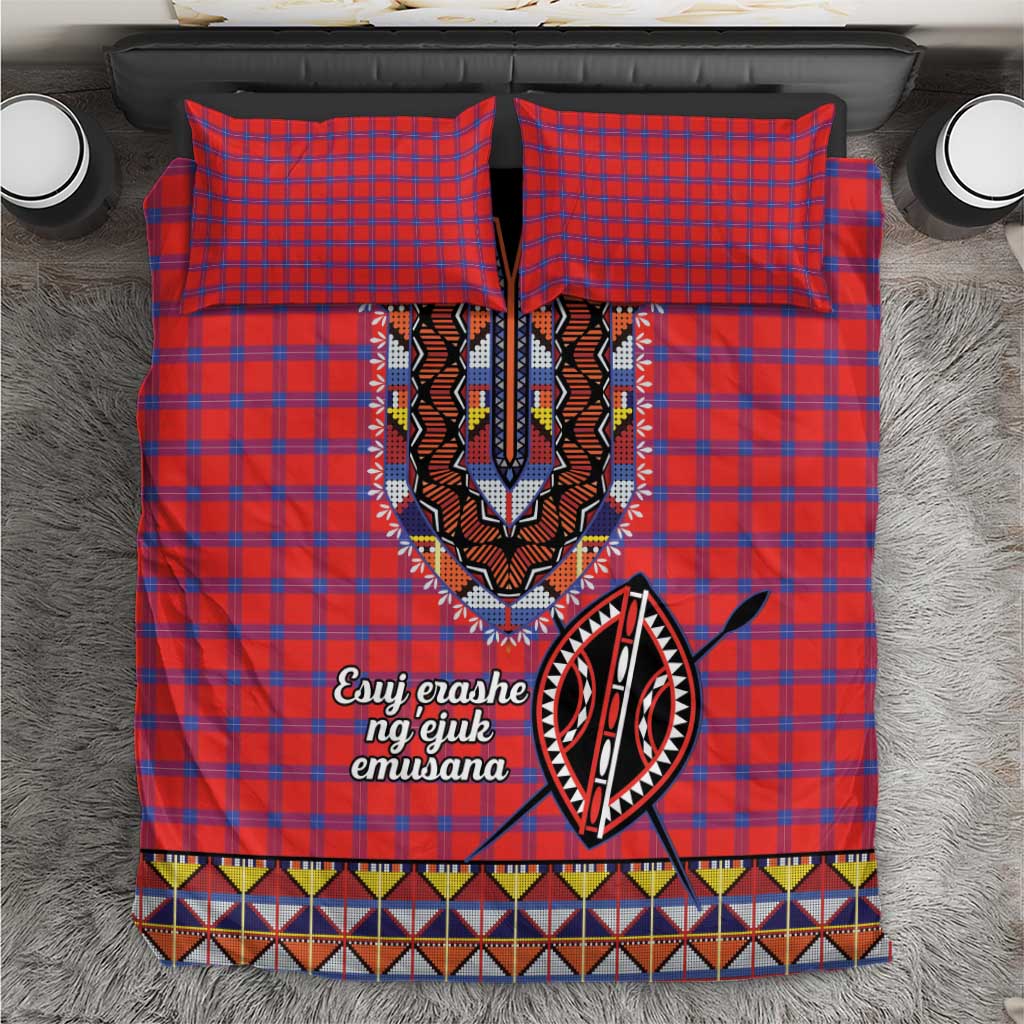 Afro Kenya Maasai Shuka Personalized Bedding Set Maasai Shield Mix Dashiki