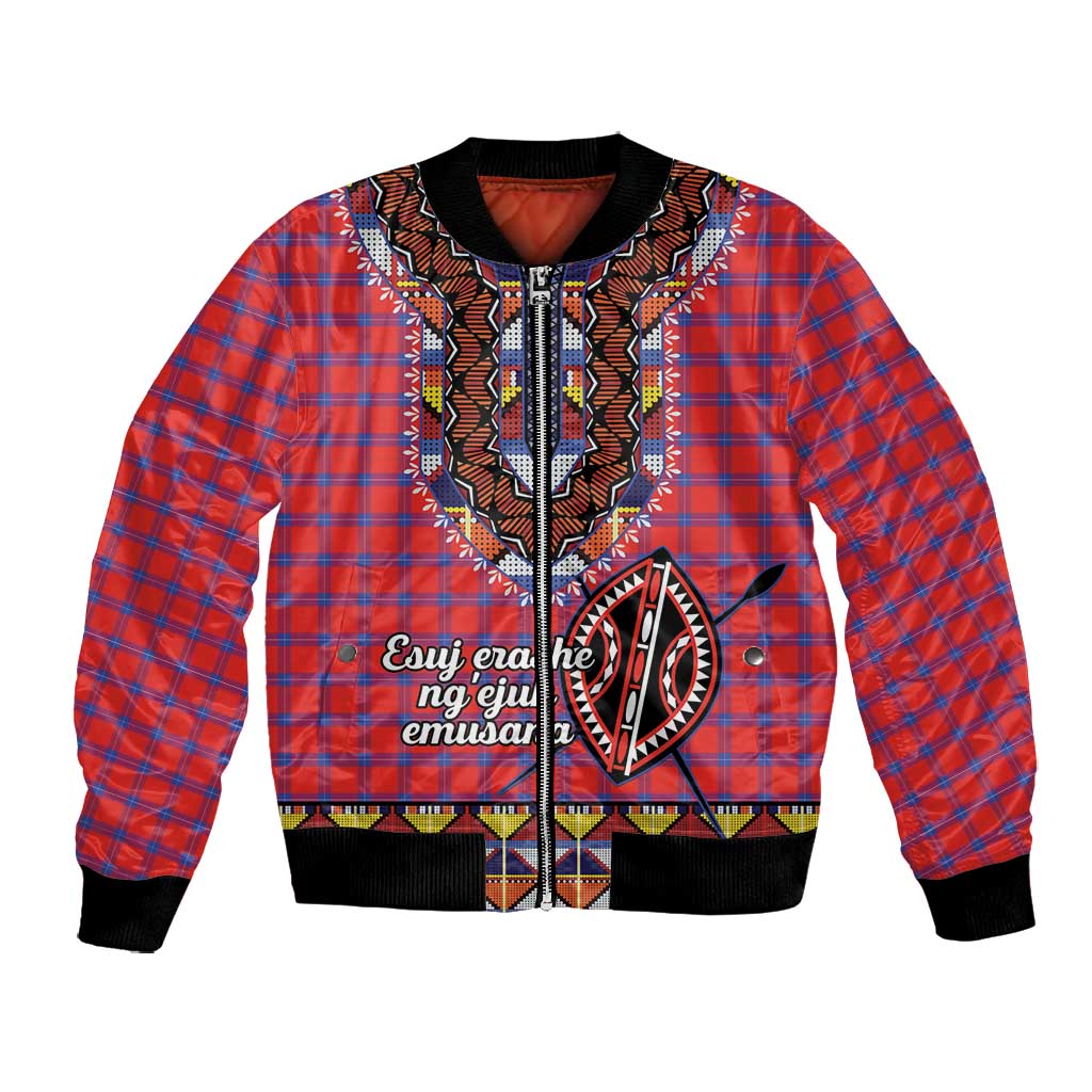 Afro Kenya Maasai Shuka Personalized Bomber Jacket Maasai Shield Mix Dashiki