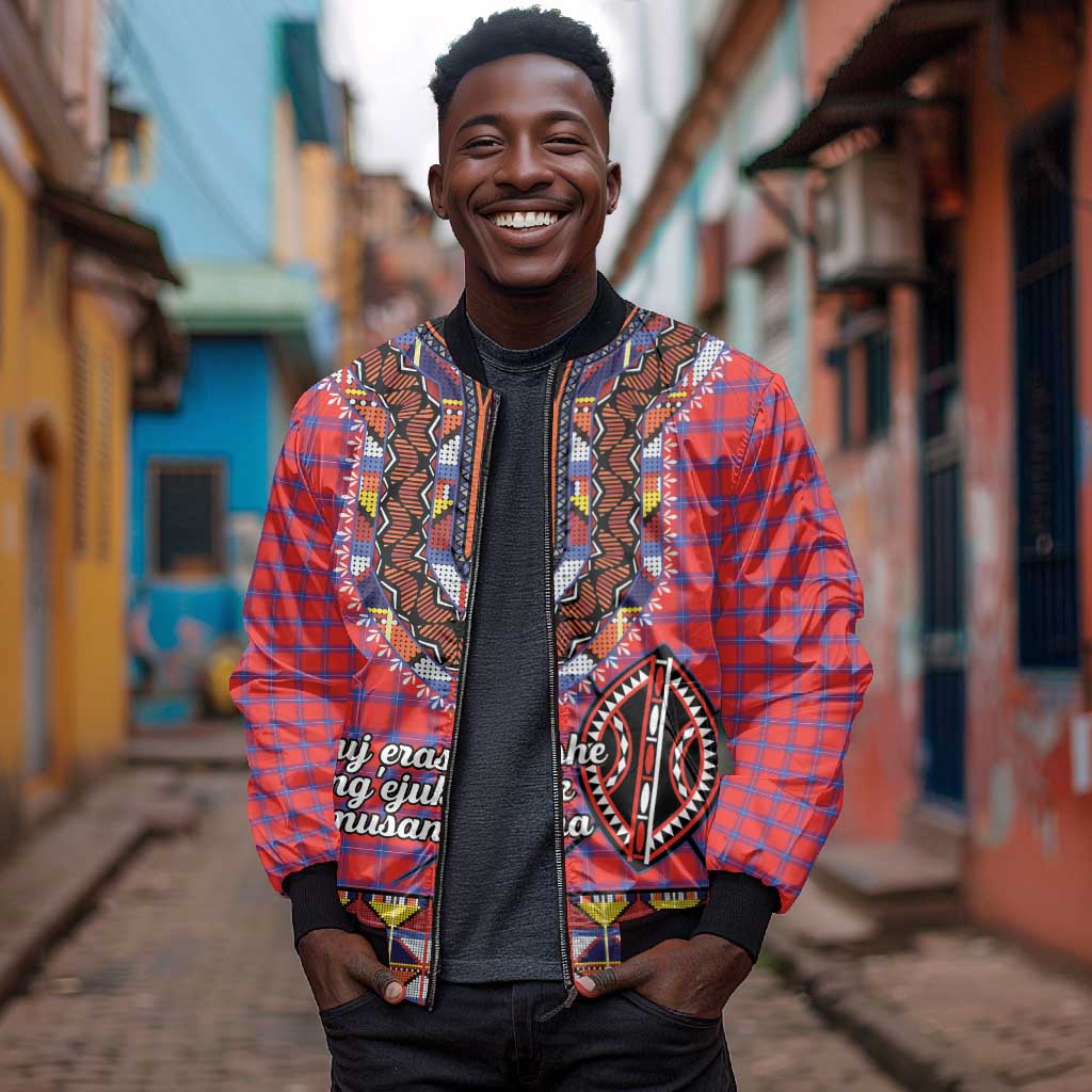 Afro Kenya Maasai Shuka Personalized Bomber Jacket Maasai Shield Mix Dashiki