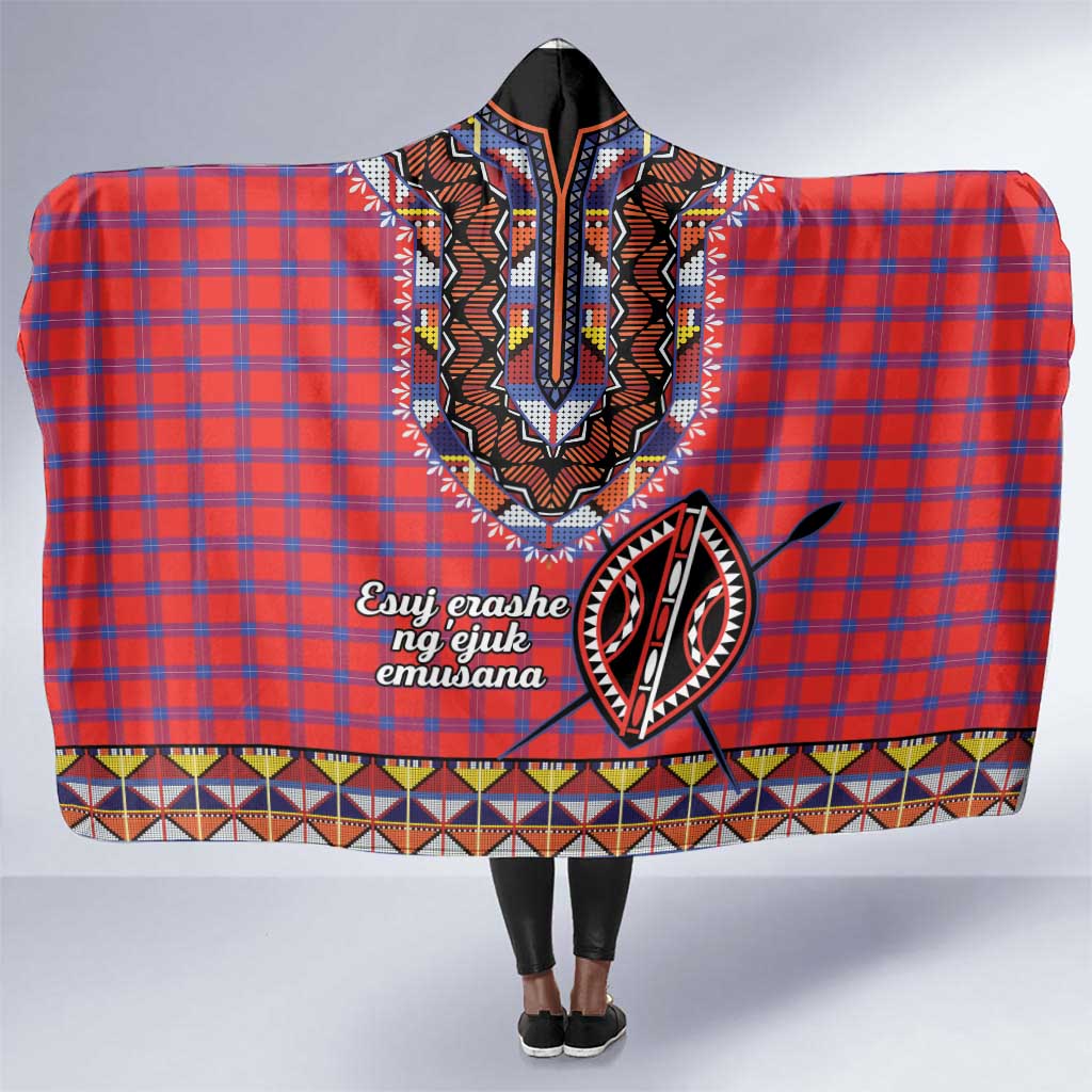 Afro Kenya Maasai Shuka Personalized Hooded Blanket Maasai Shield Mix Dashiki