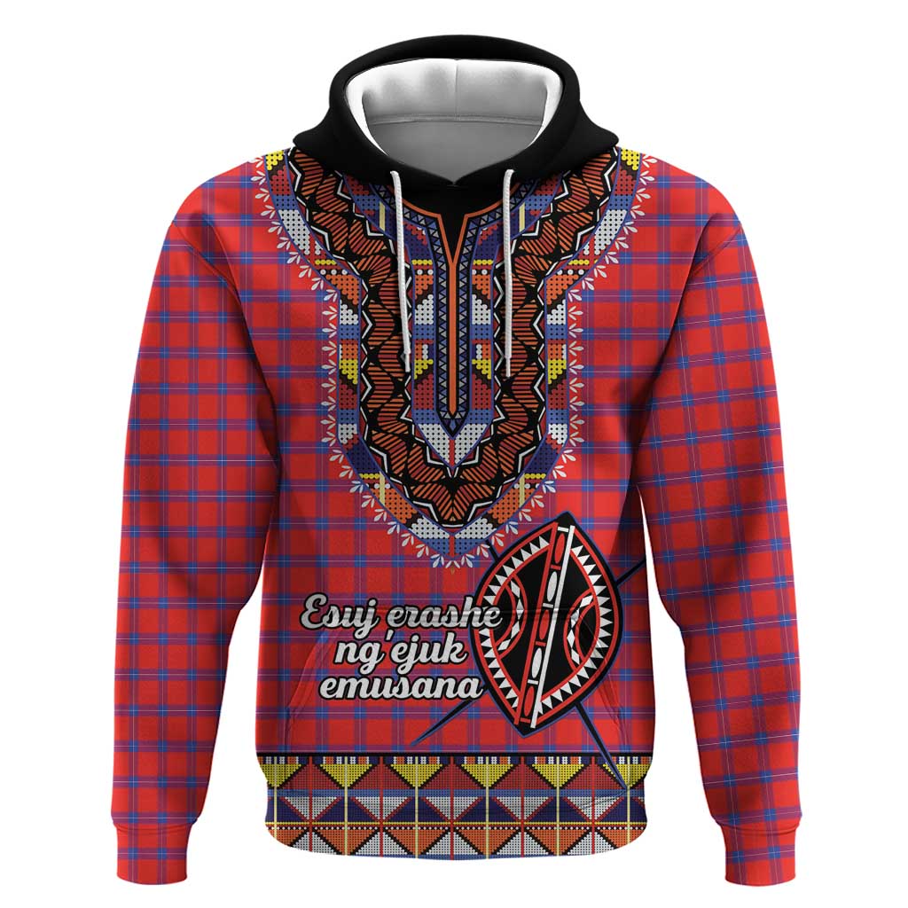 Afro Kenya Maasai Shuka Personalized Hoodie Maasai Shield Mix Dashiki