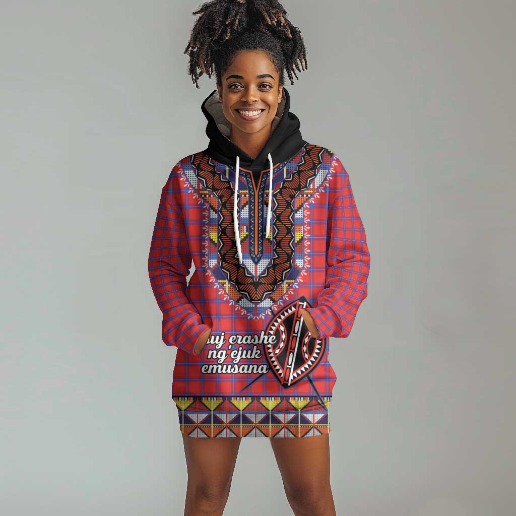 Afro Kenya Maasai Shuka Personalized Hoodie Dress Maasai Shield Mix Dashiki