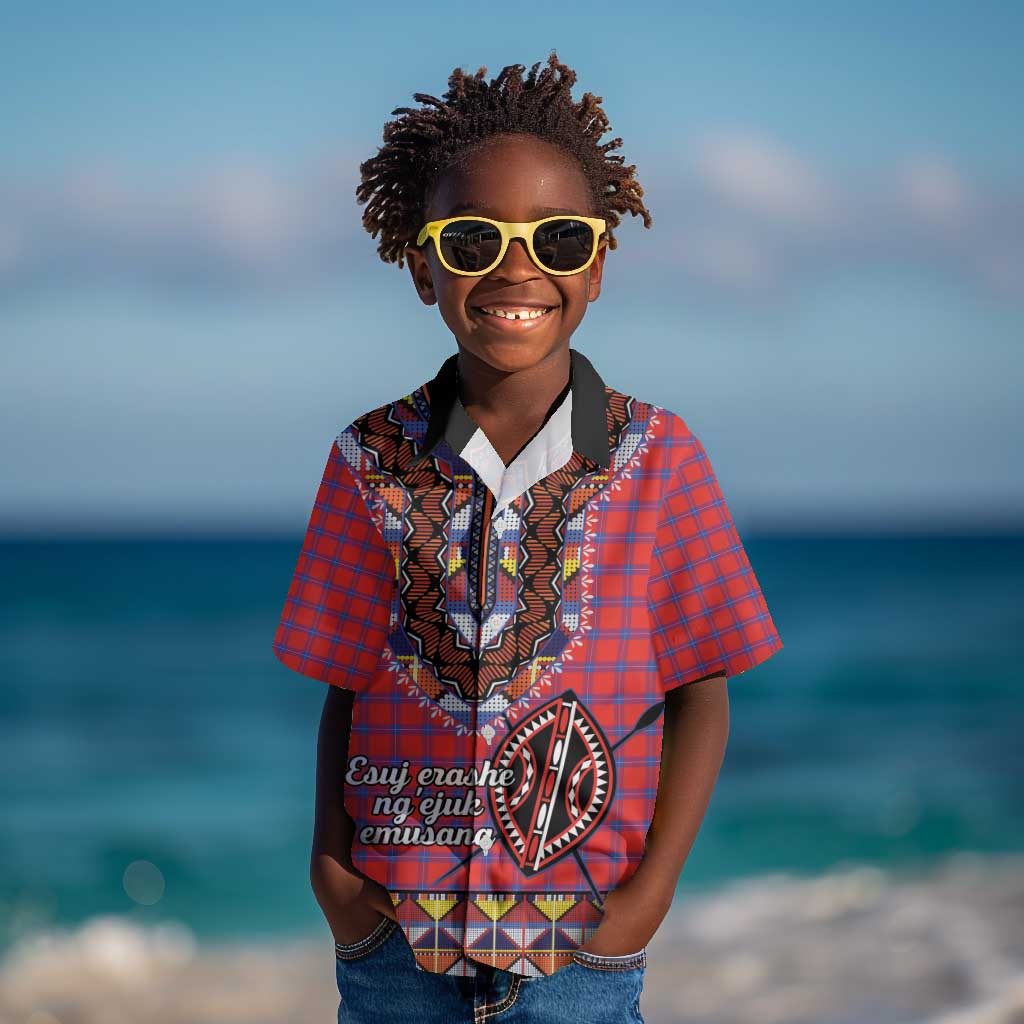 Afro Kenya Maasai Shuka Personalized Kid Hawaiian Shirt Maasai Shield Mix Dashiki