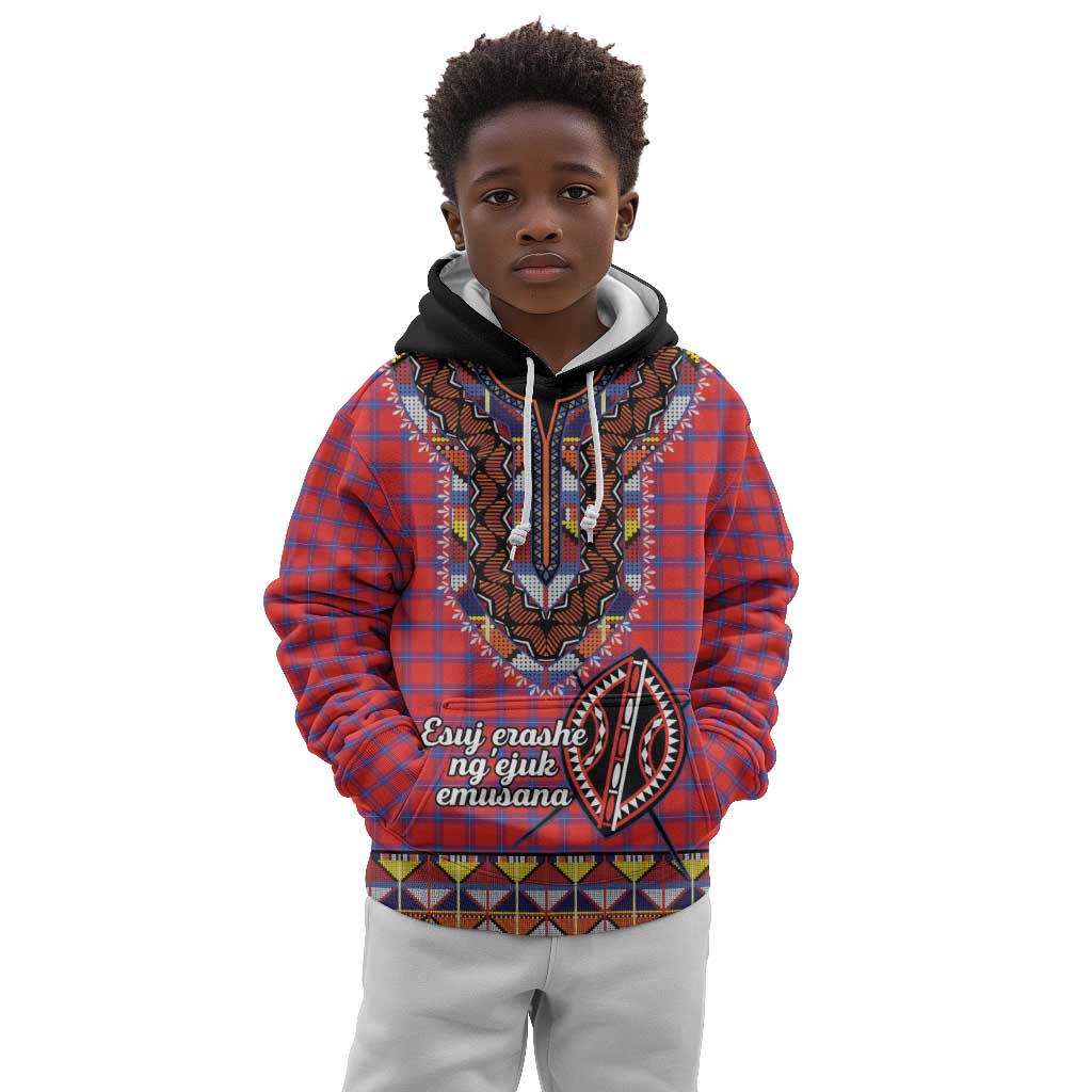 Afro Kenya Maasai Shuka Personalized Kid Hoodie Maasai Shield Mix Dashiki