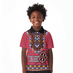 Afro Kenya Maasai Shuka Personalized Kid Polo Shirt Maasai Shield Mix Dashiki