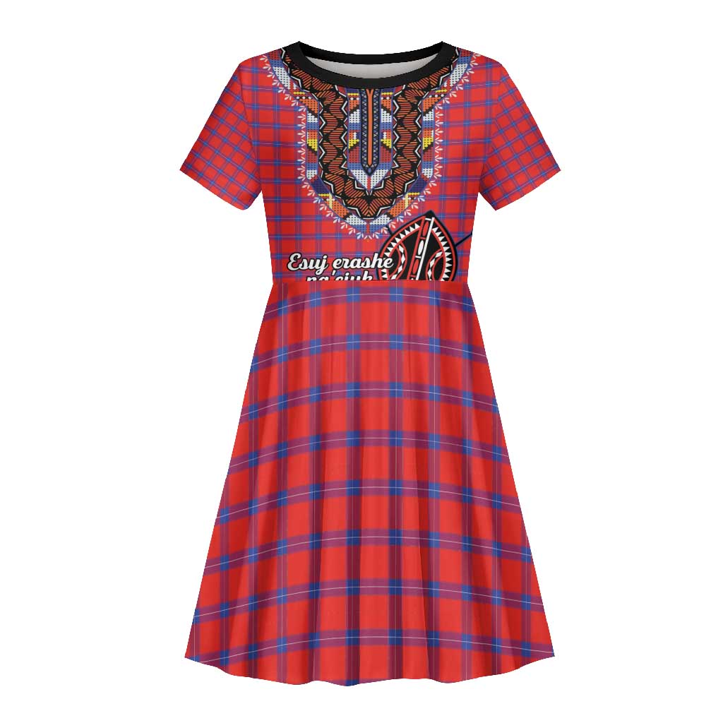 Afro Kenya Maasai Shuka Personalized Kid Short Sleeve Dress Maasai Shield Mix Dashiki