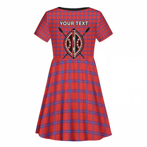 Afro Kenya Maasai Shuka Personalized Kid Short Sleeve Dress Maasai Shield Mix Dashiki