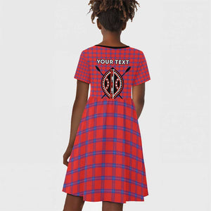 Afro Kenya Maasai Shuka Personalized Kid Short Sleeve Dress Maasai Shield Mix Dashiki