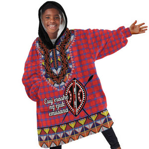 Afro Kenya Maasai Shuka Personalized Kid Wearable Blanket Hoodie Maasai Shield Mix Dashiki