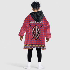 Afro Kenya Maasai Shuka Personalized Kid Wearable Blanket Hoodie Maasai Shield Mix Dashiki