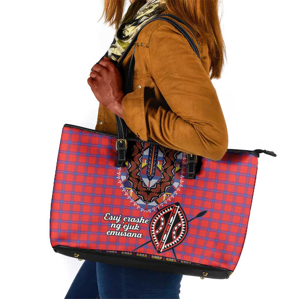 Afro Kenya Maasai Shuka Personalized Leather Tote Bag Maasai Shield Mix Dashiki