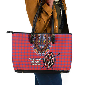 Afro Kenya Maasai Shuka Personalized Leather Tote Bag Maasai Shield Mix Dashiki