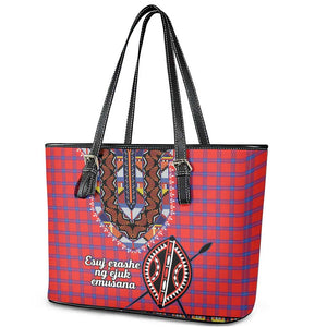 Afro Kenya Maasai Shuka Personalized Leather Tote Bag Maasai Shield Mix Dashiki