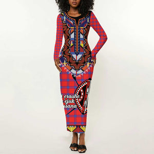 Afro Kenya Maasai Shuka Personalized Long Sleeve Bodycon Dress Maasai Shield Mix Dashiki