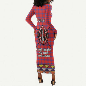 Afro Kenya Maasai Shuka Personalized Long Sleeve Bodycon Dress Maasai Shield Mix Dashiki