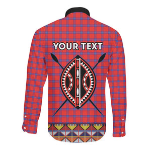 Afro Kenya Maasai Shuka Personalized Long Sleeve Button Shirt Maasai Shield Mix Dashiki