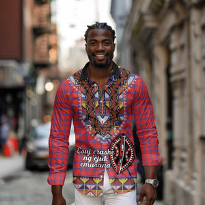 Afro Kenya Maasai Shuka Personalized Long Sleeve Button Shirt Maasai Shield Mix Dashiki