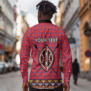 Afro Kenya Maasai Shuka Personalized Long Sleeve Button Shirt Maasai Shield Mix Dashiki