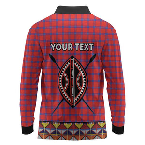 Afro Kenya Maasai Shuka Personalized Long Sleeve Polo Shirt Maasai Shield Mix Dashiki