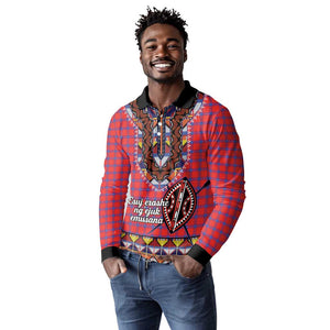 Afro Kenya Maasai Shuka Personalized Long Sleeve Polo Shirt Maasai Shield Mix Dashiki