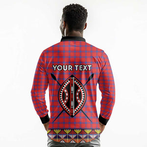 Afro Kenya Maasai Shuka Personalized Long Sleeve Polo Shirt Maasai Shield Mix Dashiki