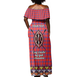 Afro Kenya Maasai Shuka Personalized Off Shoulder Maxi Dress Maasai Shield Mix Dashiki