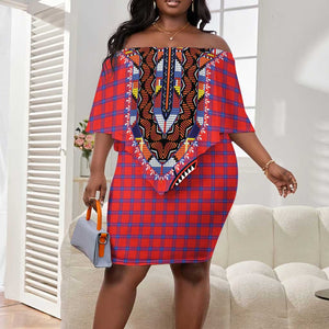 Afro Kenya Maasai Shuka Personalized Off Shoulder Short Dress Maasai Shield Mix Dashiki